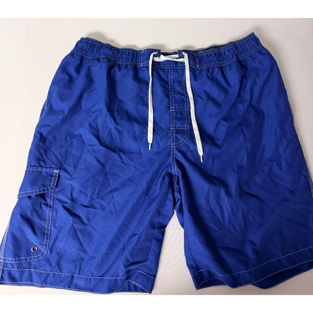 St Johns Bay Mens XXL Blue Swim Trunks Mesh Lined Drawstring Pockets